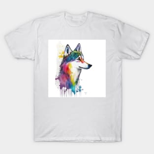 Alaskan Klee Kai Dog In Watercolor & Pen T-Shirt